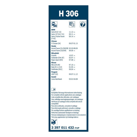 Packaging details for Rear Wiper Blade H306 12 Inch OE Replacement For All Weather Performance With No Fuss Easy Clip Install