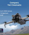 Mini 5 Pro Fly More Combo Plus With RC 2 Drone in flight, showcasing 1-inch CMOS sensor and 225 degree gimbal rotation.