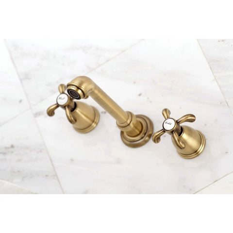8-Inch Center Wall Mount Bathroom Faucet in Brushed Brass with European-Inspired Detailing, Solid Brass Construction