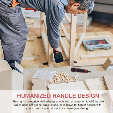 Man using 90 Degree Right Angle Drill Attachment For Electric Screwdrivers Corner Socket Adapter For Tight Spots in furniture assembly