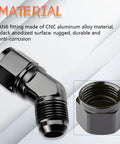 6AN 45 Degree Swivel Fitting Male To Female Aluminum Adapter For High Pressure Hose Lines 9/16-18 UNF Thread 37 Degree Flare CNC Machined 6061 T6 Leak Free Performance AN6 Fitting, black anodized