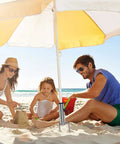 Family enjoying beach under Portable Beach Umbrella Sand Anchor Stand, Rust-Resistant Iron Ground Anchor For 0.9-1.2 Inch Poles