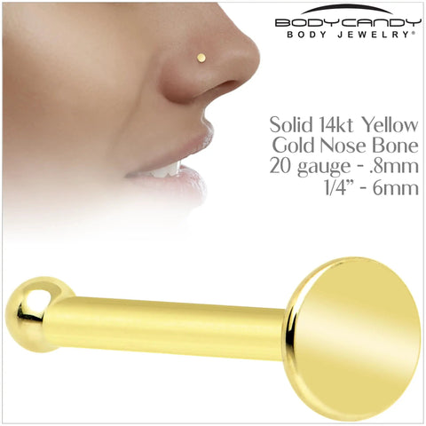 Solid 14K Yellow Gold Nose Ring 20 Gauge With 2.5mm Flat Disc End Durable Nose Bone Stud For Women And Men Tarnish Resistant Hypoallergenic Comfort Fit Dope Jewelry in profile