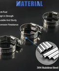 Worm-gear hose clamps set, 20 pcs, 304 stainless steel, adjustable 18–32 mm; four clamps shown.