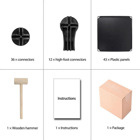 Contents of 12-Cube Black Storage Organizer Shelf System For Bedroom, Office, And Living Room, including connectors and panels