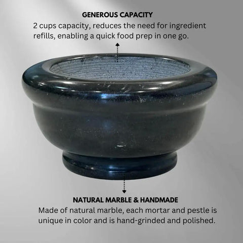 Heavy Duty Granite Mortar And Pestle Set 6 Inch Stone Grinder with non-slip base and durable black finish, ideal for guacamole and pesto