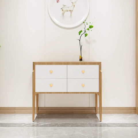 Front view of dresser with Brushed Brass Cabinet Knobs Set Of 8 With Screws And Screwdriver 20X25 Mm solid brass hardware installed