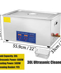 Heavy Duty Stainless Steel Ultrasonic Cleaner With Heat And Digital Timer For Glasses Jewelry Tools And Parts, 30L with cleaning basket.