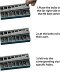 Seven Slot Screw Organizer Box With Precision Bolt Sorter Tray For M3 Screws shown in three assembly steps.