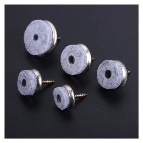 Screw-On Felt Furniture Gliders 18mm To 28mm gray pads with screws visible on dark background