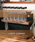 Transform Your Counter Into A Lowkey Essential Coffee Bar With This Badass 2 Tier Organizer Stand Built On Solid Wood And Carbon Steel Frame Holds 12 Airtight Bean Canisters One Way Valves Plus Pour Funnel upper and lower storage sections