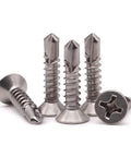 Size 10 By 1 Inch Stainless Steel 410 Self Tapping Screws For Metal With Self Drilling Countersunk Flat Head Phillips Drive 100 Pack