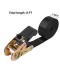Heavy Duty Ratchet Tie Down Straps for Secure Cargo Hauling, 1 inch wide, 8 ft long with nylon webbing, view of ratchet mechanism