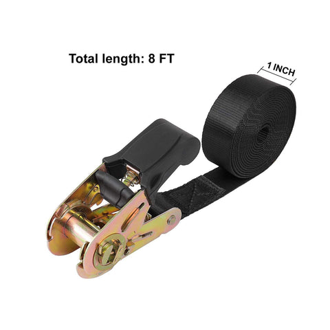 Heavy Duty Ratchet Tie Down Straps for Secure Cargo Hauling, 1 inch wide, 8 ft long with nylon webbing, view of ratchet mechanism