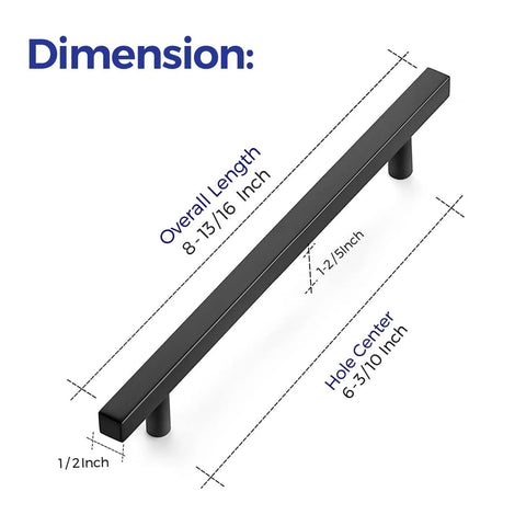 Dimensions of 10 Pack Matte Black Square Cabinet Pulls Stainless Steel Kitchen Cupboard And Dresser Handles, various measurements shown