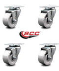 Four Beefy Semi Steel Cast Iron Swivel Top Plate Caster Set Of Four With Three Inch Silver Wheels 1200 Lb Total Capacity displayed