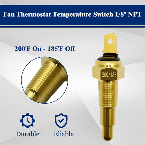 Ground Thermostat Switch For Auto Cooling Fans One Eighth Inch NPT 200F On 185F Off brass sensor
