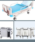 Badass Heavy Duty Trolley Casters Featuring Slick Polyurethane Wheels And Rock Solid Double Rotary Brakes For Furniture And Medical Equipment Rolling Smoothly on a hospital bed and medical equipment.