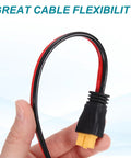 Hand holding XT60 Extension Cable 1Ft 14AWG Beefy Male To Female Connector for RC Battery FPV Drone with text 'Great Cable Flexibility'