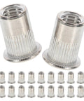 Stainless Steel Rivet Nuts M5 Flat Head 70pcs Threaded Insert Nut Kit shown with close-up on two pieces