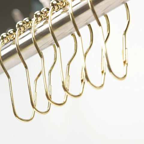 Gold Stainless Steel Shower Curtain Hooks Set Of 24 With 5 Bead Rollerball Design For Smooth Glide Curtain Rings Heavy Duty Metal Hanging Rings For Shower Rods Easy Install