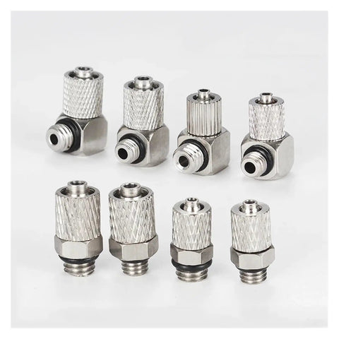 Set of heavy duty brass pneumatic quick connectors fit M3 to M6 threads, suitable for 3mm and 6mm air tubing.