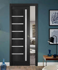 Quadro 4088 Sliding Interior Door Kit With Black Matte Frosted Glass Pocket Door 36 By 96 Inches Solid MDF Core