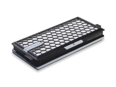 Active AirClean Filter SFAA50 For Miele Vacuum Cleaners With TimeStrip HEPA Filtration, black hexagonal design side view