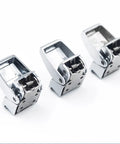 Rock Solid Heavy Duty Industrial Over Center Draw Latch With Keyhole Cabinet Lock And Bulletproof Paddle Catch For Tool Boxes And Equipment Cases For Shop Use, three metal latches shown from the front.