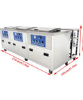 Techtongda 61L Industrial Ultrasonic Cleaner Machine With Triple Tank System shown with dimensions 212cm x 105cm x 80cm, stainless steel build.