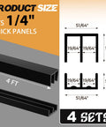 Four Sets Of Four Foot Long Plastic Sliding Door Track Hardware For One Quarter Inch Thick Panels Ideal For Cabinet Doors Glass Windows And Sliding Closets Easy Quick Installation Black shown in size diagram