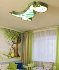Crazy Dino Themed LED Flush Ceiling Light For Kids Room Nursery Stepless Dimming Energy Saving Green Modern Ceiling Fixture