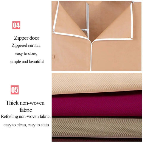 Heavy Duty Freestanding Wardrobe Closet With Steel Hanging Rod And Open Shelves For Bedroom Storage Game Changer Cream zipper door and thick non-woven fabric details