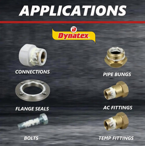 Image showing connections, pipe bungs, flange seals, AC fittings, bolts, and temp fittings for All Purpose Thread Sealant With PTFE For Threads Minus 65 To 300 Degrees Fahrenheit 4 Oz Brush Top Bottle White No Mess Non Toxic Strong Seal Up To Ten Thousand PSI applications.
