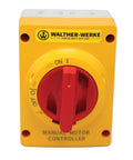 Front view of Beefy Enclosed Mountable Motor Disconnect Switch For Heavy Duty Machinery 3 Pole 25A 600V IP66 NEMA 4X
