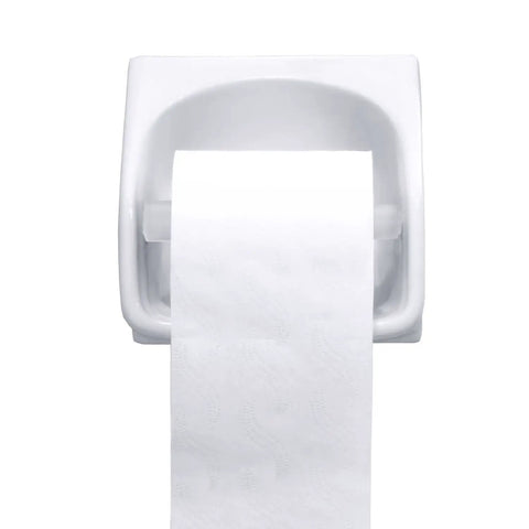 White wall-mounted holder with Two Pack Universal Toilet Paper Holder Replacement Rod Set, Spring Loaded, Retractable Plastic Rods