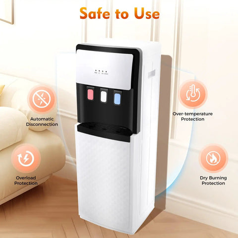 Bottom Loading Water Cooler Dispenser With Indicator Lights, 5 Gallon Bottle Ready, in sleek white and black for office or home use