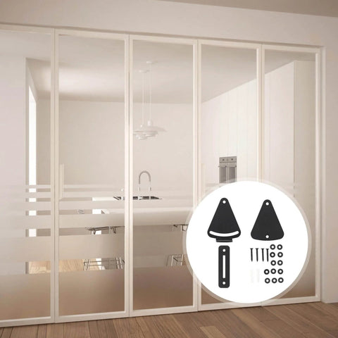 Privacy Barn Door Lock Teardrop Latch Black Carbon Steel For Sliding Barn Doors Pocket Doors Cabin Doors And Shed No Fuss Easy Install For Bedroom And Bathroom shown in package against glass doors.