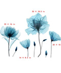 Blue Flower Wall Decals Peel And Stick Removable Die Cut Vinyl Murals with various sizes for living room decor