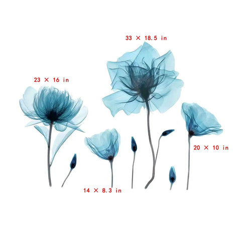 Blue Flower Wall Decals Peel And Stick Removable Die Cut Vinyl Murals with various sizes for living room decor