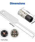 Dimensions of GM Cigarette Lighter Socket Replacement For 1997 To 2022 Cars And Trucks with removal tool and 3-pin plug.
