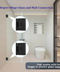 Heavy Duty 90 Degree Glass Shower Door Hinges In Solid Brass Black Finish Replacement Hardware installed in bathroom