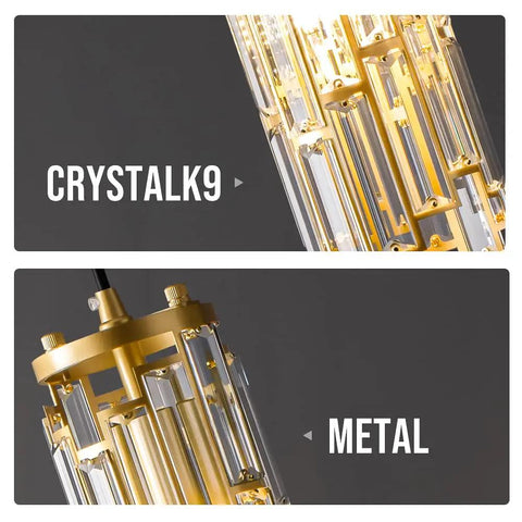 Close-up of Gold 3 Light Modern Pendant Light Fixtures With Glam Crystal Chandeliers showcasing crystal and metal accents