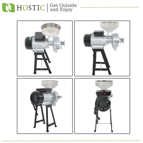 Four angled views of the 3000W Wet And Dry Electric Grain Mill With Funnel 110V Grinder For Cereals Rice Corn Wheat Soybeans And More