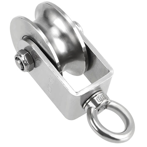 2 Inch U Type Swivel Pulley With 992 Lbs Load Capacity Heavy Duty 304 Stainless Steel Pulley Roller Super Silent Detachable 360 Degree Swivel Wheel And Spring Snap Hook, silver