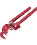 Heavy Duty Manual Pipe Bender For Copper Brass Aluminum And Steel delivering smooth 180 degree turns, red metal construction.