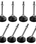 Heavy Duty Adjustable Furniture Levelers With Swivel M8 Thread Feet, Ultra Tough Nylon Base Pads for stabilizing tables and cabinets.