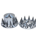 ABS Chrome Removable Hubcaps Set For Semi Trucks Front And Rear Wheel Axle Covers With 33mm Thread On Lug Nut Covers, spiked design