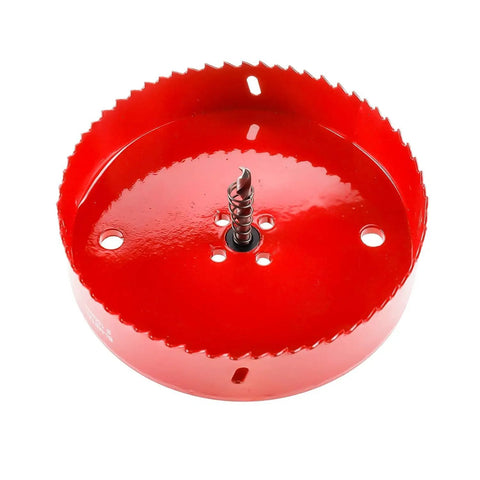 Six And One Eighth Inch Hole Saw Kit For Wood And Plywood With HSS Bi Metal Cutter And Pilot Drill Bit, red hole cutter