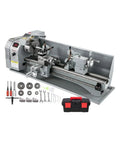 Compact 750W Mini Metal Lathe Machine With Infinitely Variable Speed Control And Bright LED Light for precision tasks.